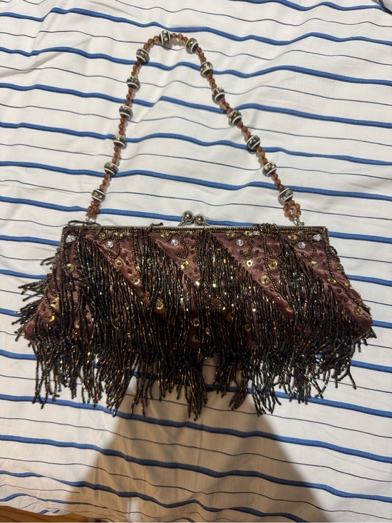 Handbags - Beaded Fringe Evening Clutch Handbag in Deep Mauve
